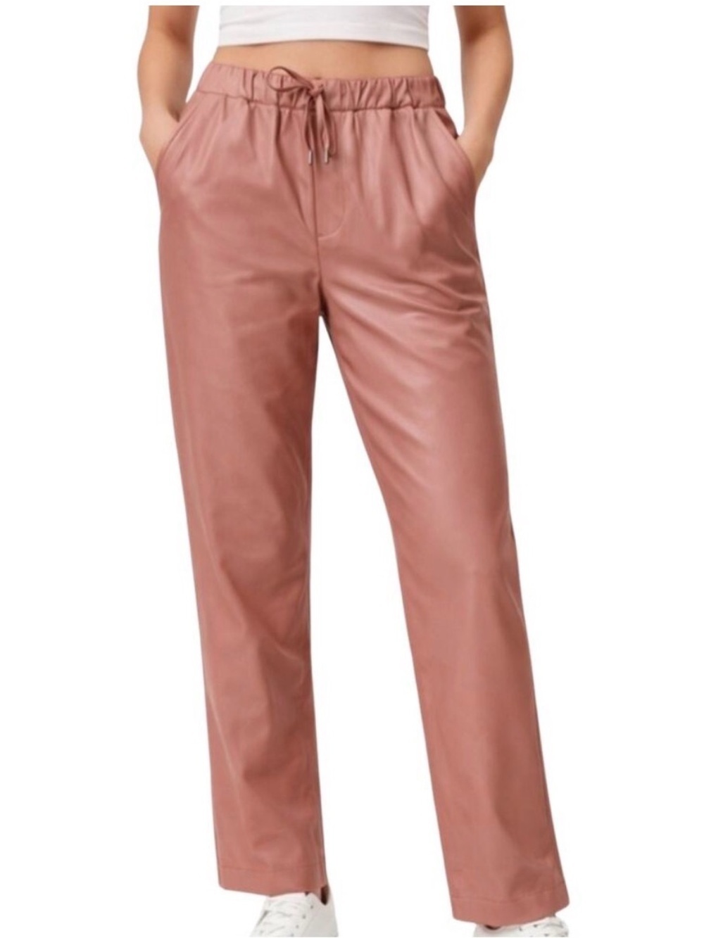 Wildfang The Empower Vegan Leather Drawstring Pants Rose
Brown Size Small NWT